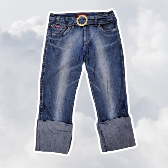 ♡ SOLD ON EBAY ♡ Baby Phat Jeans Co 11 Y2K Cropped Capri Blue Denim - Picture 1 of 14